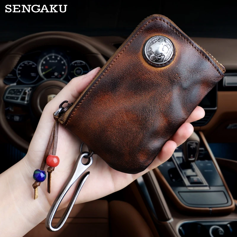 

Coin Purse For Men Vintage Genuine Leather Zipper Key Wallet Card Holder Case Handmade Storage Change Pouch Bag Housekeeper