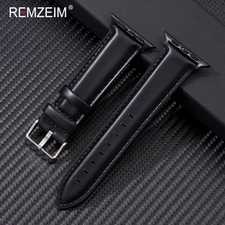 Luxury Genuine Leather Strap for Apple Watch - Elegant Bracelet for Men & Women (Black - black)