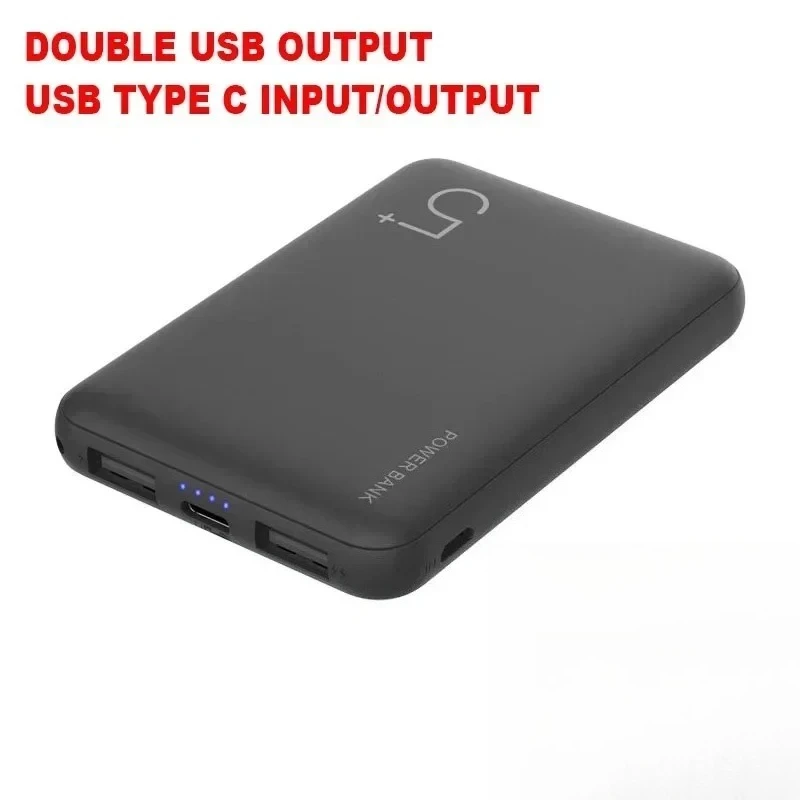 Przenośny power bank polimerowy 10000mAh z podwójnym wyjściem USB, zapasowa bateria do iPhone 14 15 16 Xiaomi Huawei Samsung