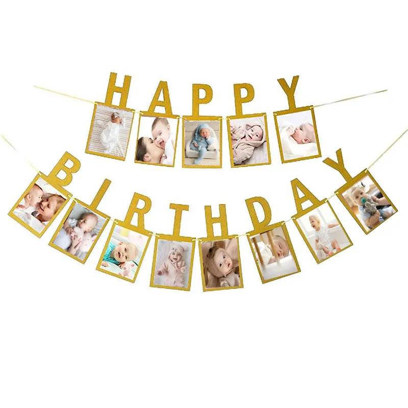 Birthday Photo Banner Happy Birthday Banner For Kids and Adults Party Baby Shower Decoration