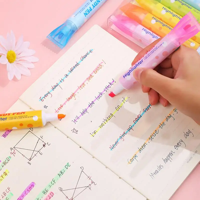 물 기반 하이라이터 세트, 형광 다기능 마커 펜, 6 가지 색상 모듬