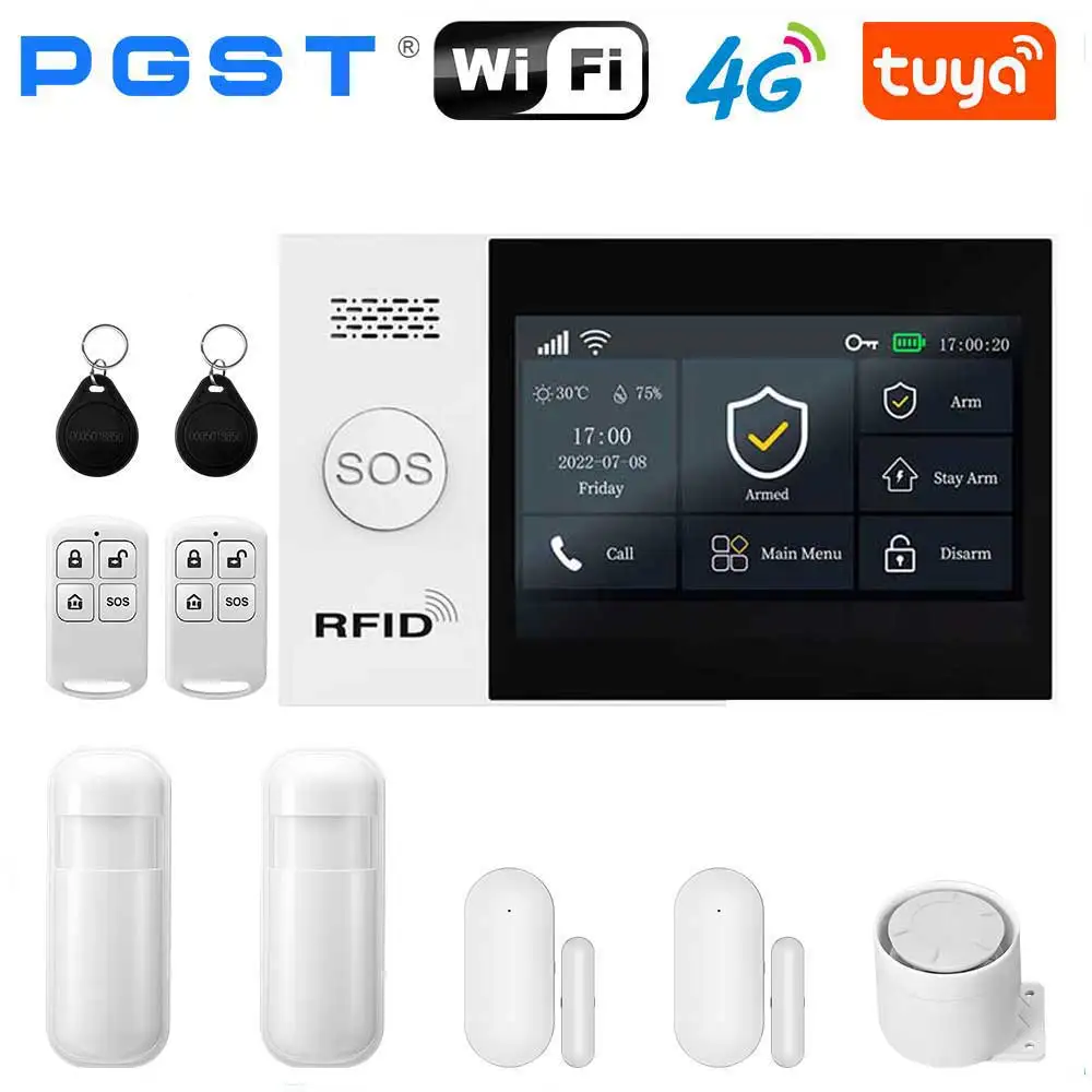 System alarmowy PGST Tuya GSM 4G WIFI Smart Home 433MHz Bezprzewodowy zestaw alarmowy z kontrolą aplikacji Smart Life i Alexa