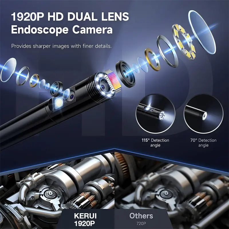 KERUI Single/Dual Lens Endoscope Camera For iPhone iPad IOS & Android Type-c Led Light IP67 Borescope Industry Inspection Camera - Image 3