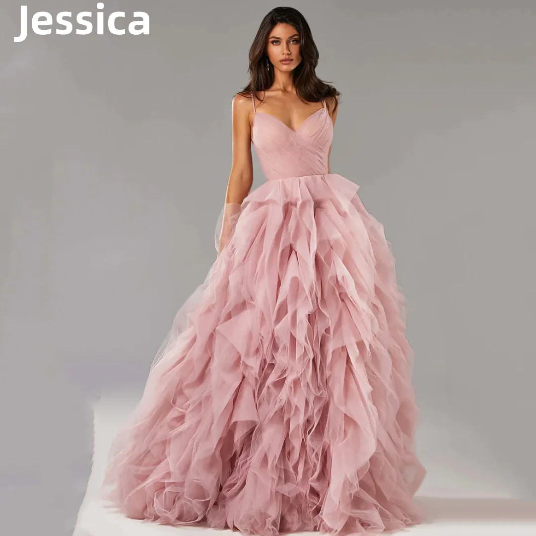 Jessica kněžna růžová ples šaty přepychový tyl vrstev soumrak šaty a-shaped svatební šaty večírek šaty 2024 فساتين السهرة