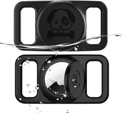 Waterproof Silicone Hidden Loop Dog Collar Holder for Anti - Lost Tracker - 2 Pack (Black 2Pack)