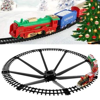 Christmas Tree Decor Train Track Frame Railway Car Sound Light Rail Car Festival Gifts Christmas Train Electric Toy Random Color