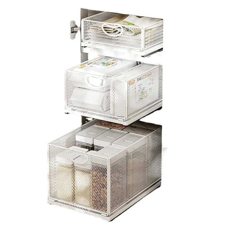 Pull Out Cabinet Drawer Organizer Storage Basket for Closet Fixed With  Adhesive Film Metal Slide Out Pantry Shelves for Kitchen - AliExpress