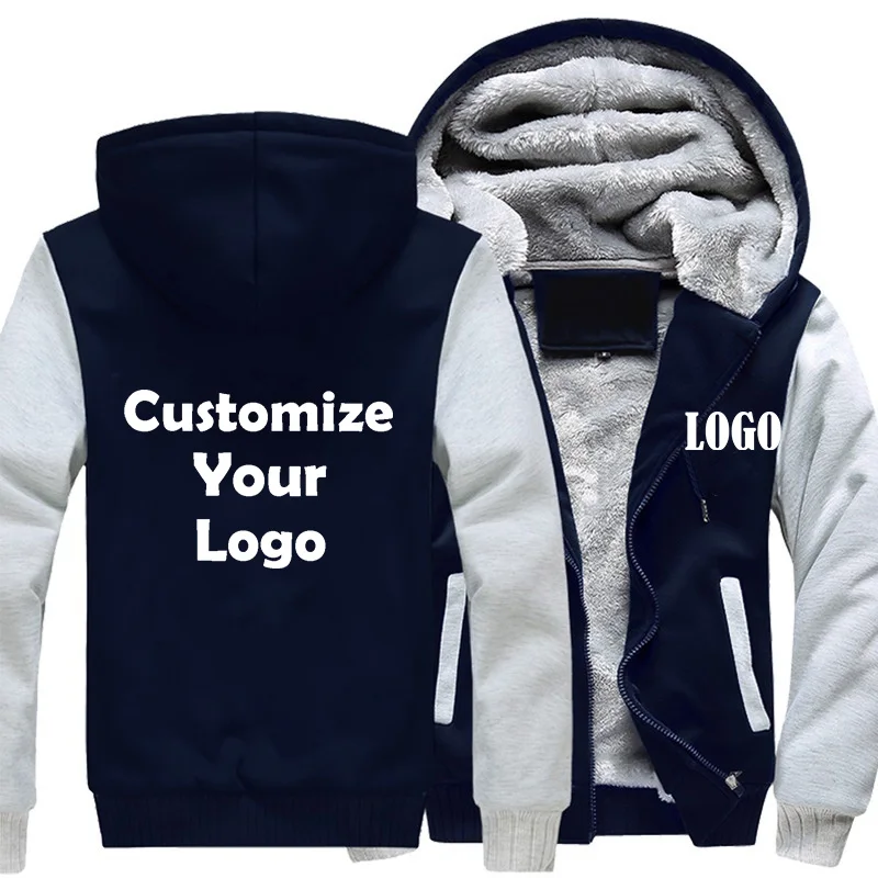 Custom Logo Design  Faux Fur Hoodies DIY Printed Winter Fleece Men Hooded Coat Customized Thicken Sweatshirt Jacket