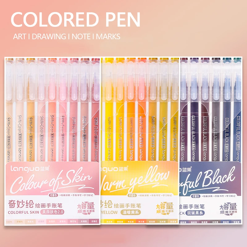 9 Pcs/Set Multi-Color Gel Pens Large Capacity Colored Ink Art Marker Liner for Students Drawing Painting Handbook Pen