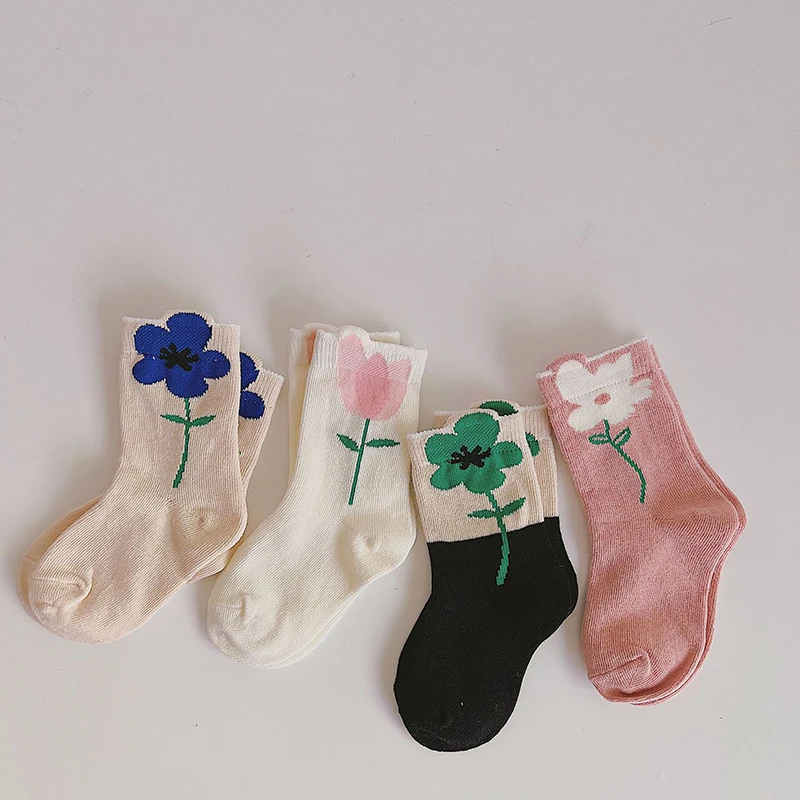 

New Children's Cotton Socks Big Flower Pattern Baby Girls Princess Sock Toddlers Girls Boot Sock Kids School Accessories 1-7Y