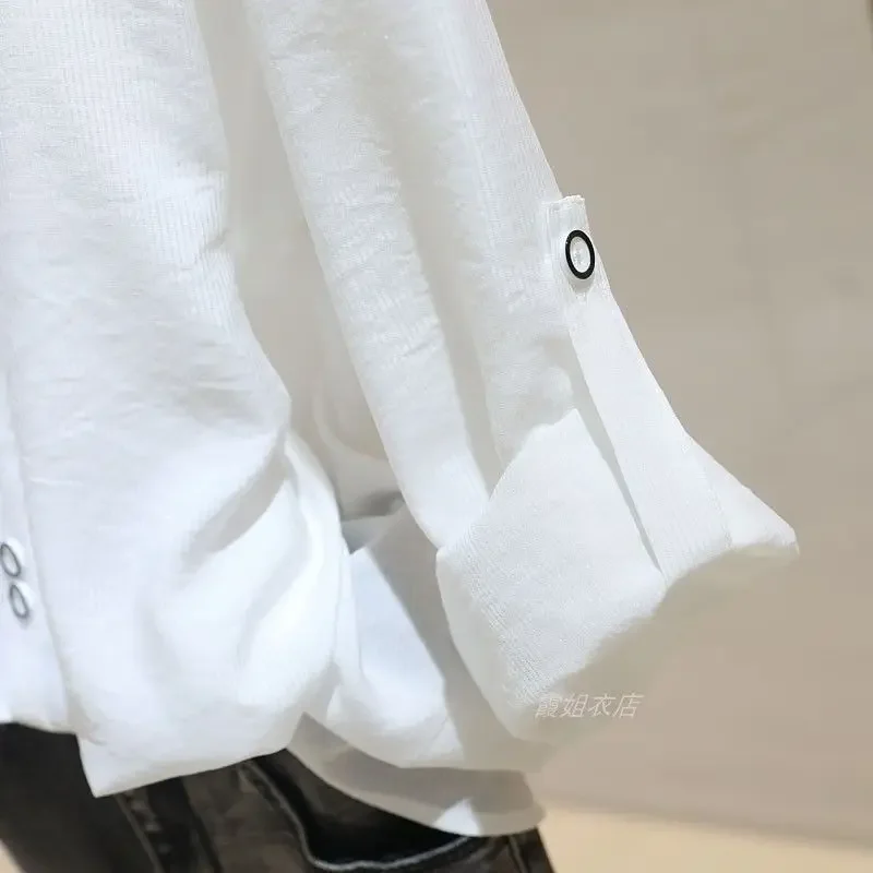 Spring and Autumn Women's Pullover Solid Color POLO Collar Button Loose Fit Long Sleeve Bottom Shirt Fashion Elegant Tops