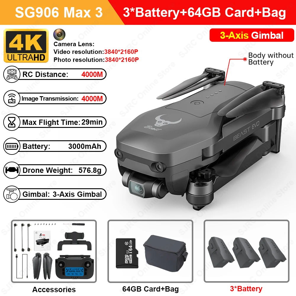 ZLL SG906 Max3 4K Camera Drone Profesional 3-Axis Gimbal