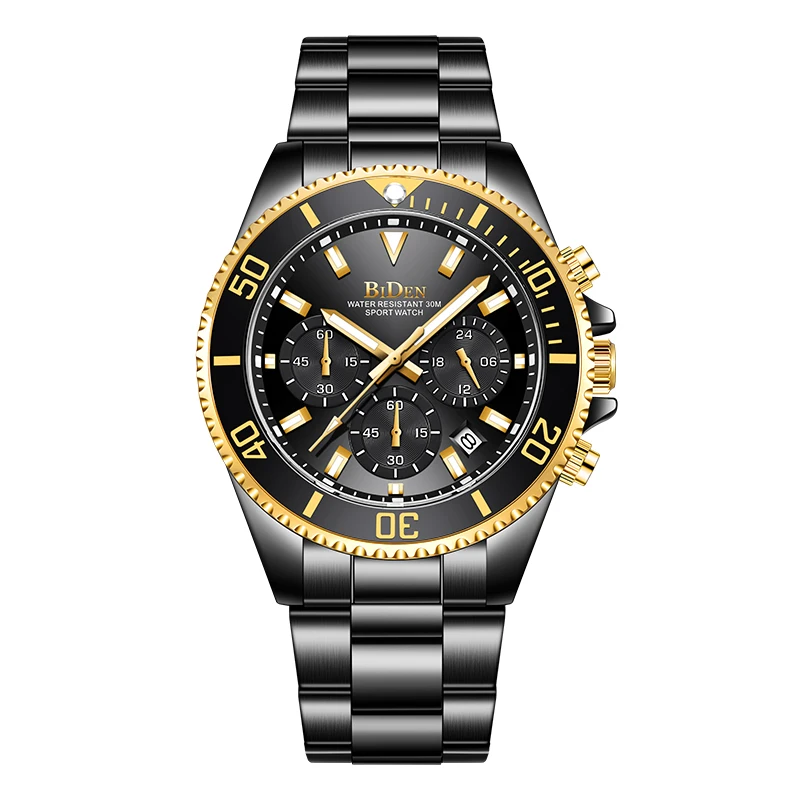 BIDEN Mens Chronograph Stainless Steel Strap Waterproof Date Quartz Watch, Business Casual Wrist Watches 3