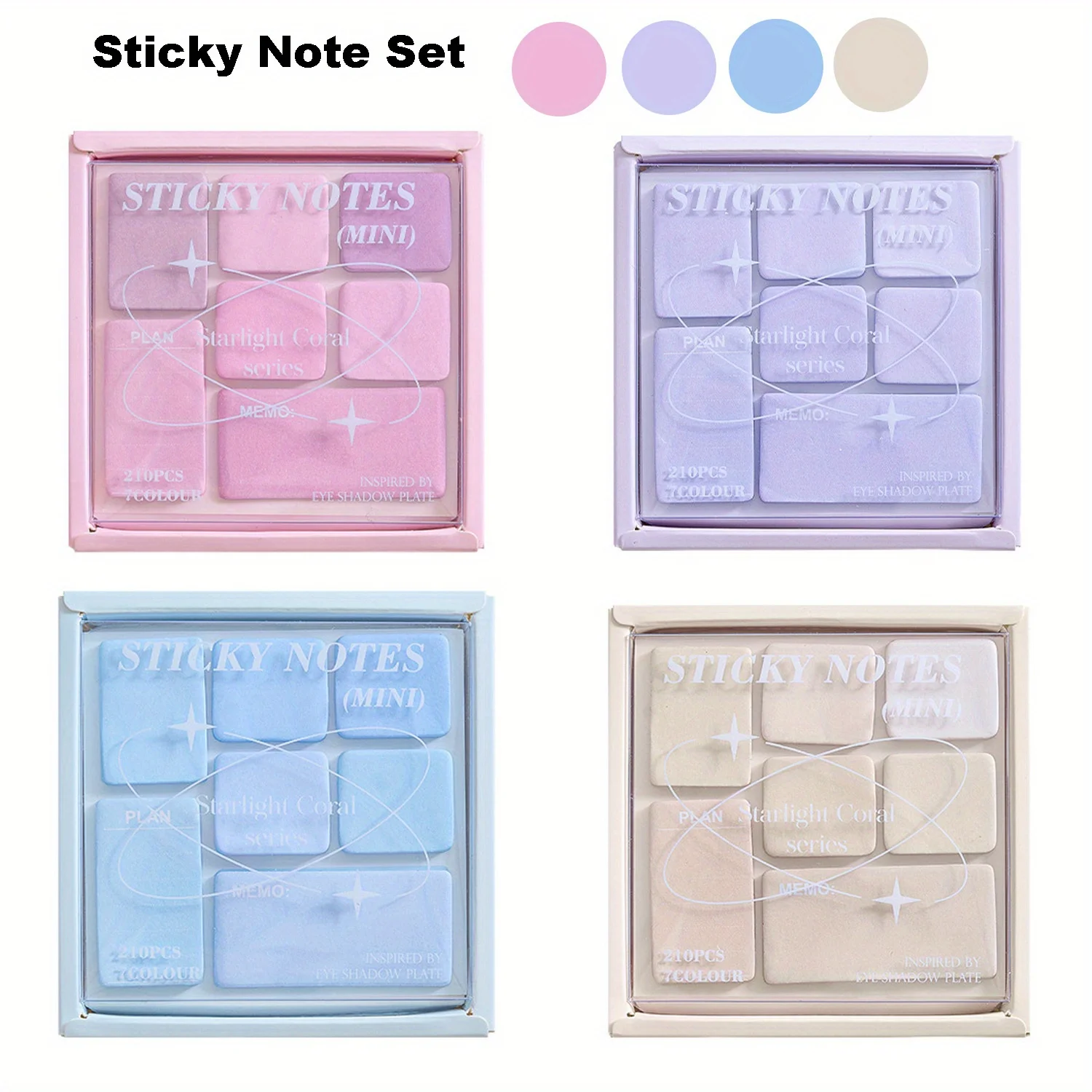 Vibrant Sticky Note Collection - 210 Sheets, Assorted Sizes & Colors, Round Corner Design