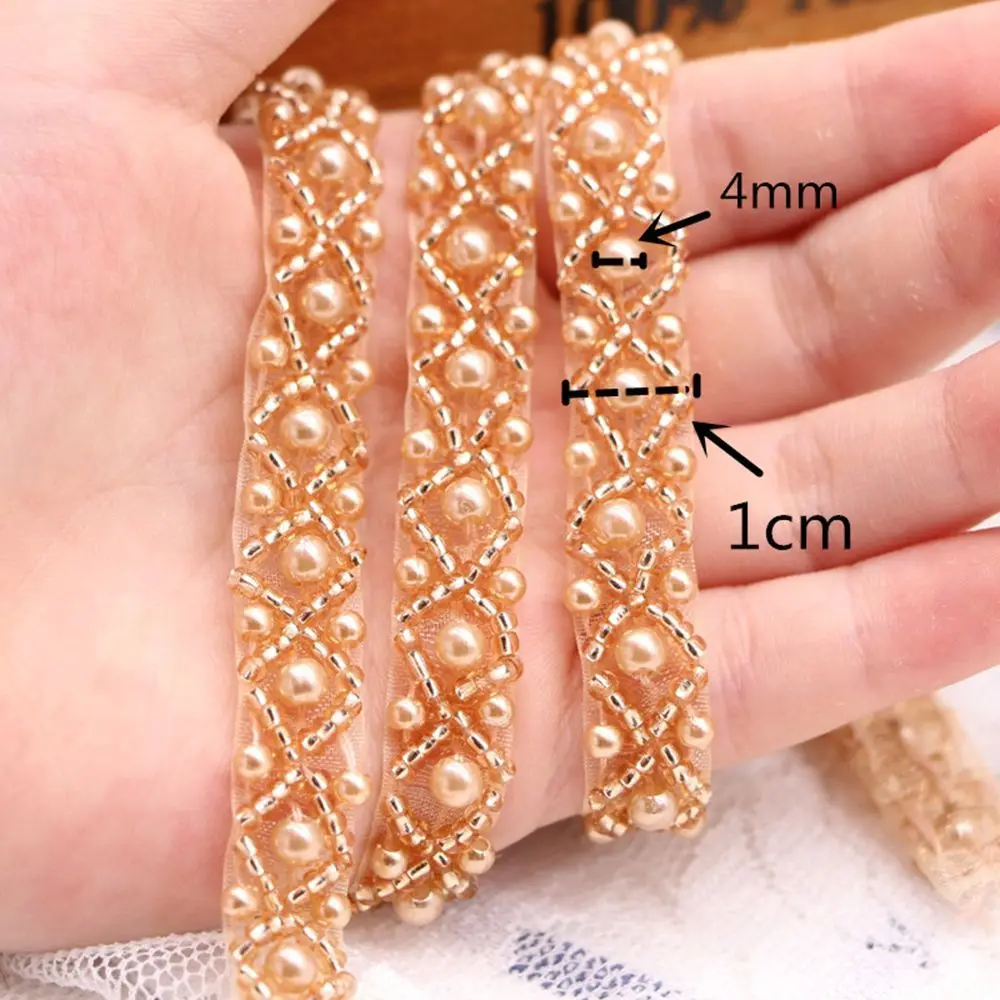 Applicazione in Pizzo Ricamato con Perle per Copricapo da Sposa, Nastro Decorativo con Perline per Abiti - Image 2