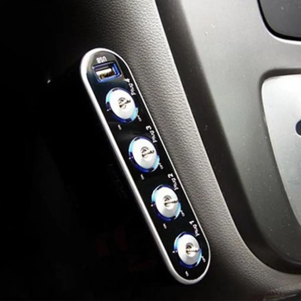 

12V 4 Way Multi Socket Car Charger Vehicle Auto Cigarette Lighter Socket Splitter with USB Ports Plug Adapter