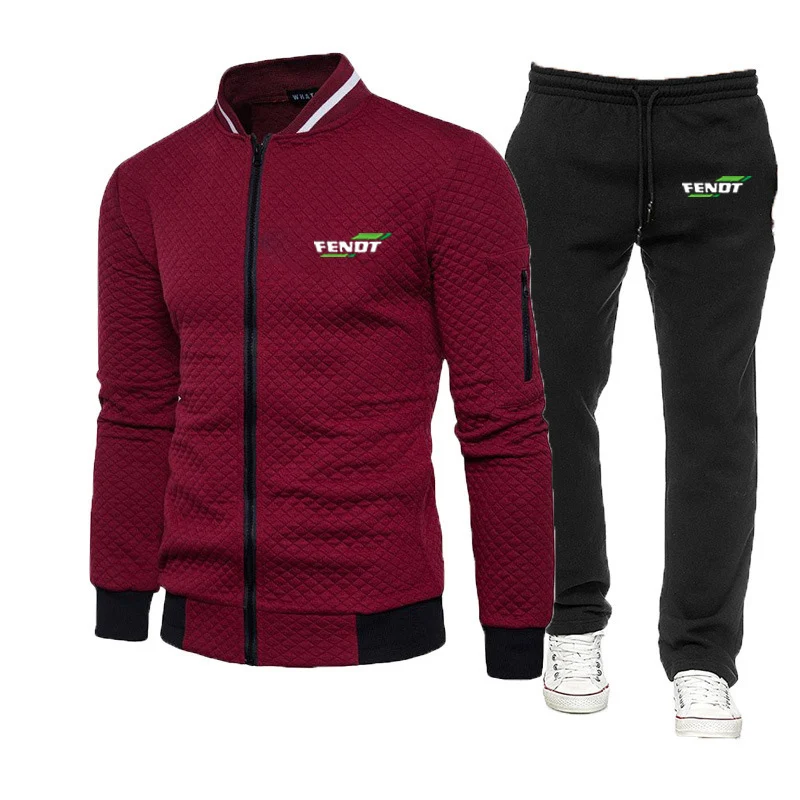 FENDT 2023 Spring and Autumn New Men's Slim Zipper Sportswear Sweater+Pants Sportswear Fashion Set