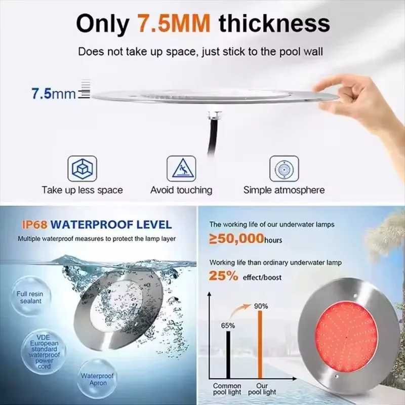 슬림 플랫 수영장 조명 12V 6W 12W 18W 25W 35W LED 컬러풀 라이트 투야 WIFI 수중 수영장 조명