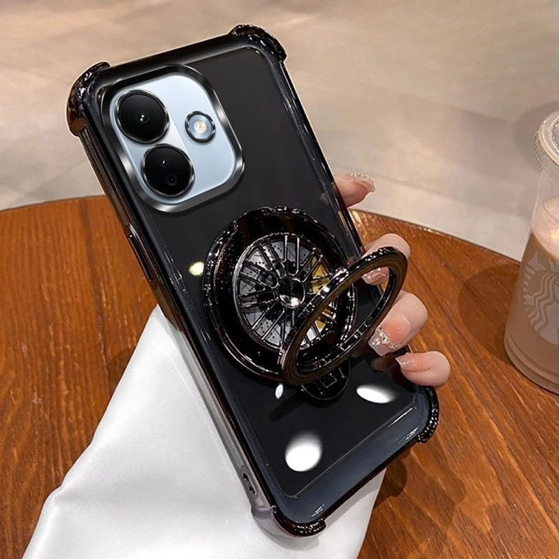 Clear Shockproof Plating Phone Case with Gyro Holder