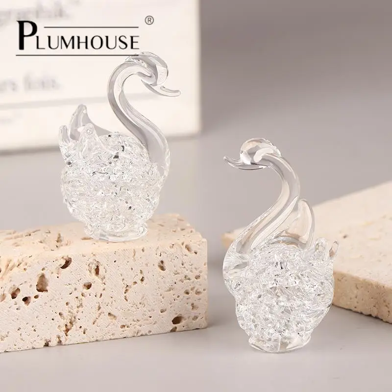 1Pc Mini Crystal Swan Figurine Glass Animal Ornament Swan Crystal Figurine Home Desk Decoration Miniature Creative Guest Gifts