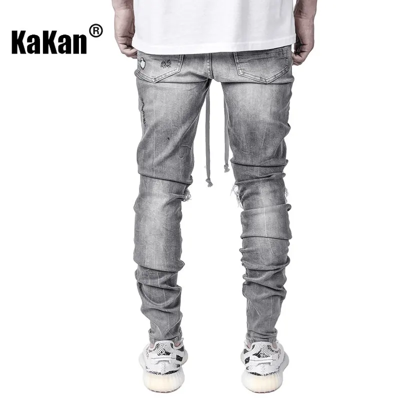 Kakan - Black Men's Slim Jeans with Holes In The Locomotive, New Skinny Jeans K016-2013 Popular In Europe and America