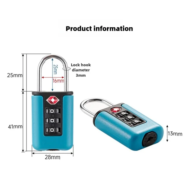 Customs Code Lock for Luggage Travel Password Changeable Black Lock Contrast Design Padlock 3 Digit Combination Lock 4