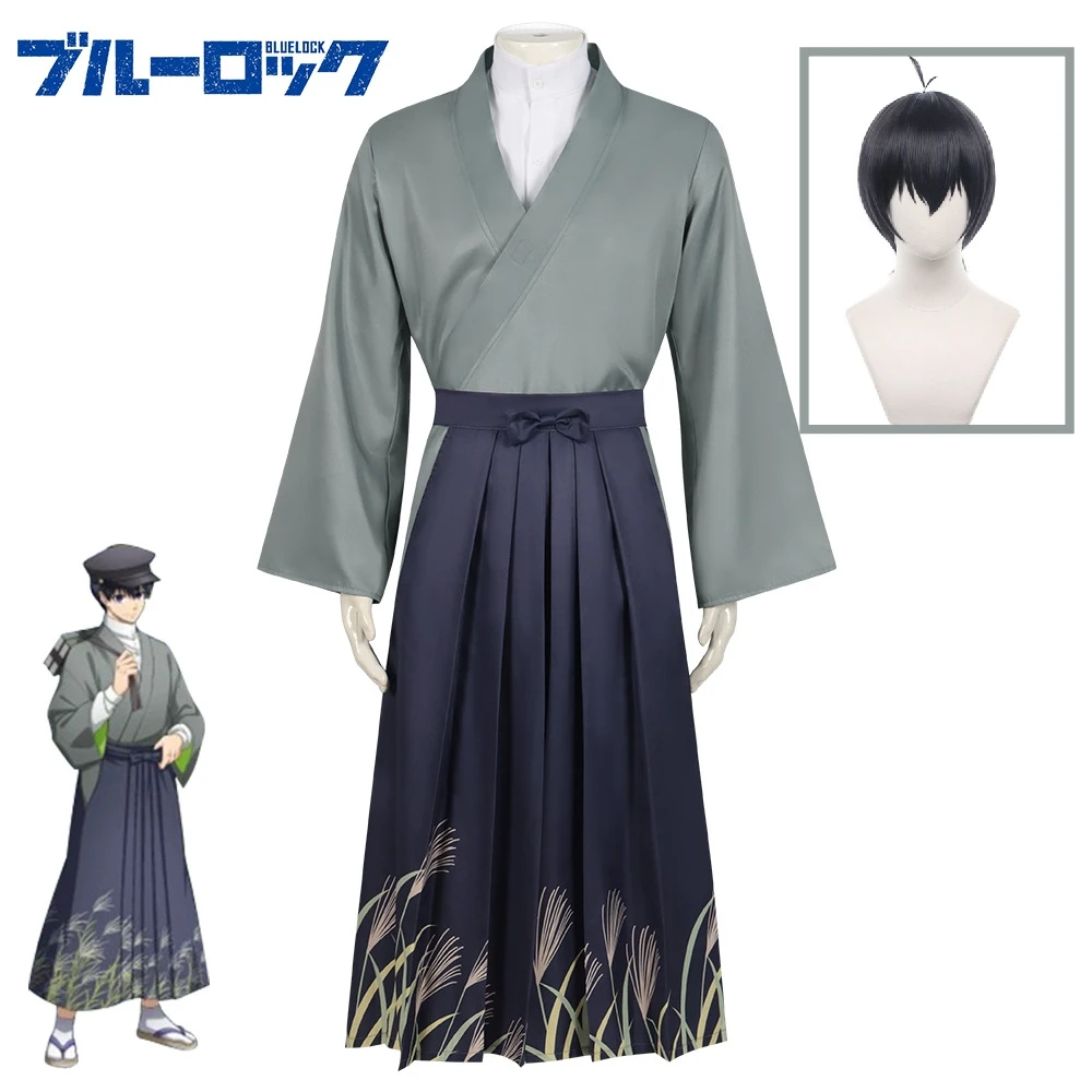 

Anime BLUE LOCK Isagi Yoichi Cosplay Costume Daily Kimono Halloween Role Play Uniform Coat Shirt Pants Men Wig Full Suit