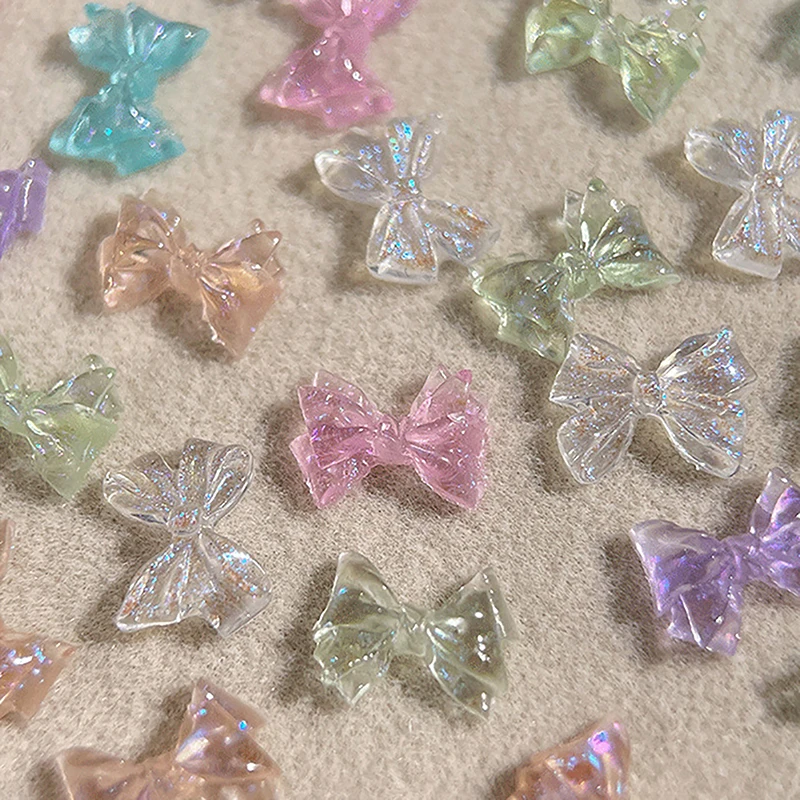 10pcs 3D Ice Jelly Bow Nail Art Charms Resin Jewelry Women Nail Charms Bowknot Nail Rhinestones Manicure Decoration Salon DIY 2