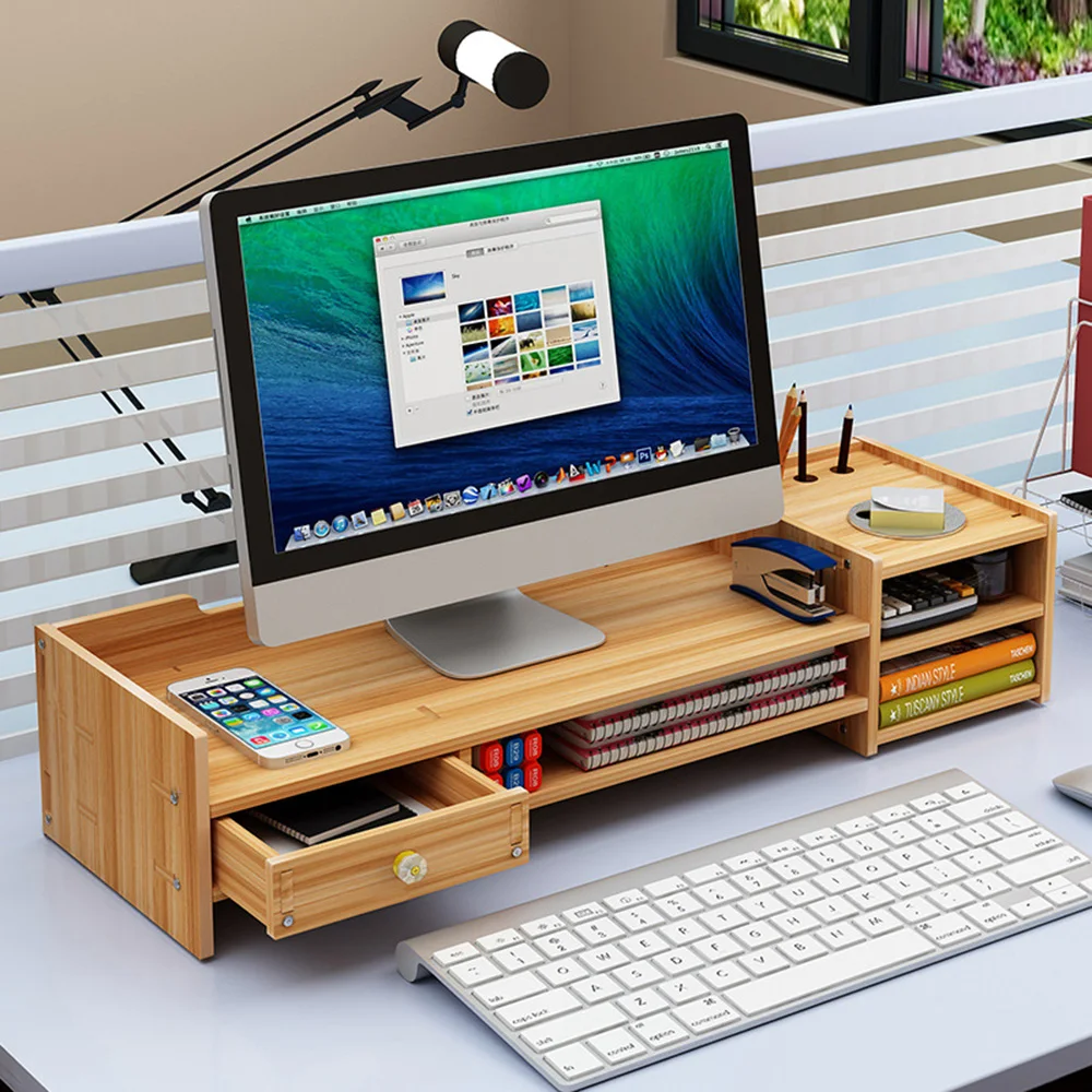 

Wooden Computer Holders Storage Racks Multifunctional Multi-layer Shelves Desktop Storage Desk Home Sundries Organizer