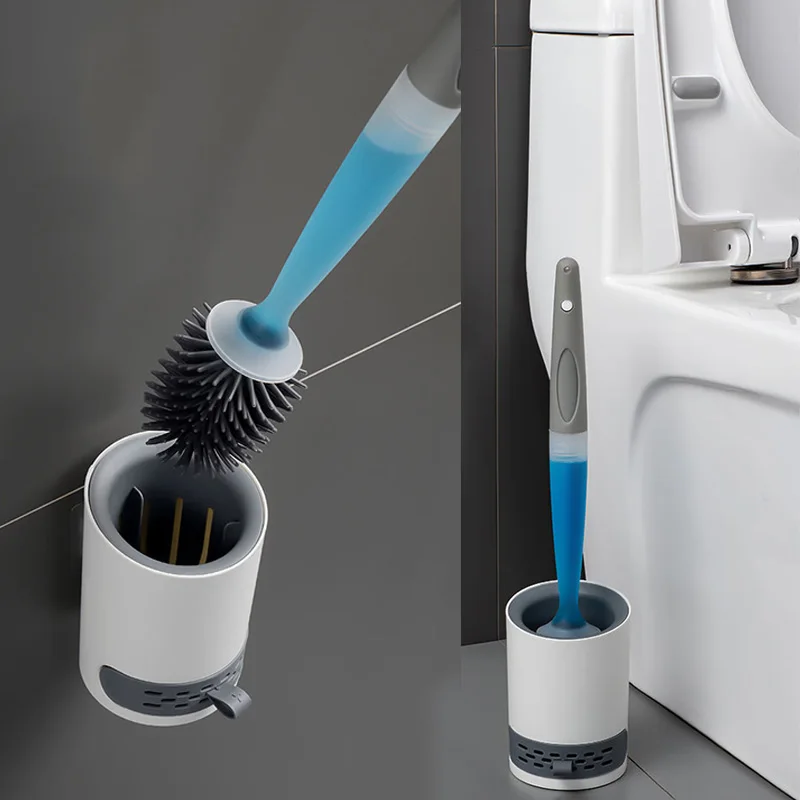 

NEW Detergent Refillable Toilet Brush Set Wall-Mounted with Holder Silicone TPR for Corner Cleaning Tools Bathroom Accessories