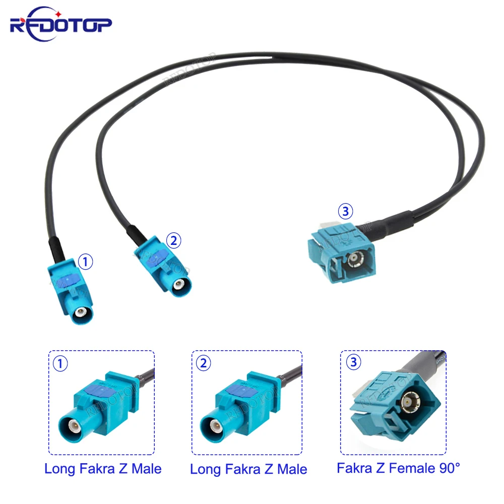 Universal Fakra z Fêmea para z Fêmea 90 Graus para Duplo Conector Longo Cabo de Extensão Antena Gps y tipo Splitter Cabo Rg174