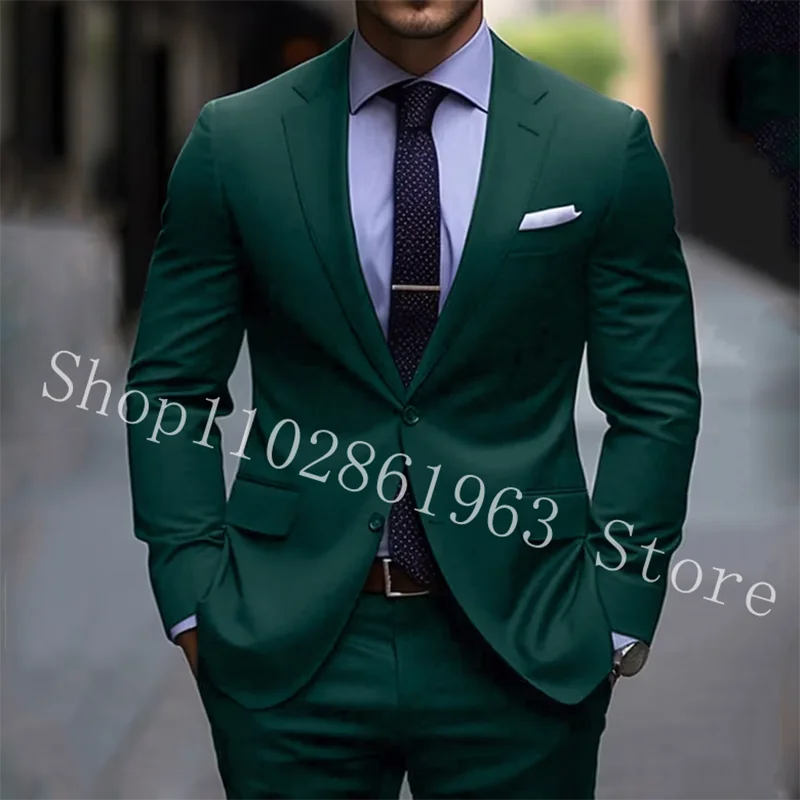 Black Formal Men Suit Elegant 2 Pieces Suit Blazer Notched Lapel Two Buttons Groom Tuexdo For Wedding Jacket Pants Costume Homme