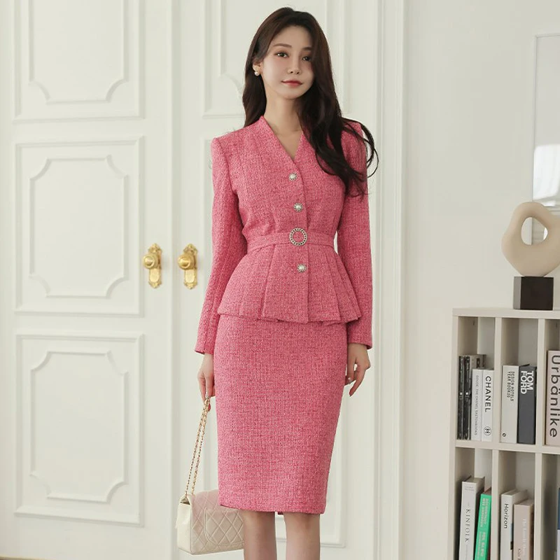 Office Pencil Skirt Women Autumn Winter Elegant Woolen Skirts