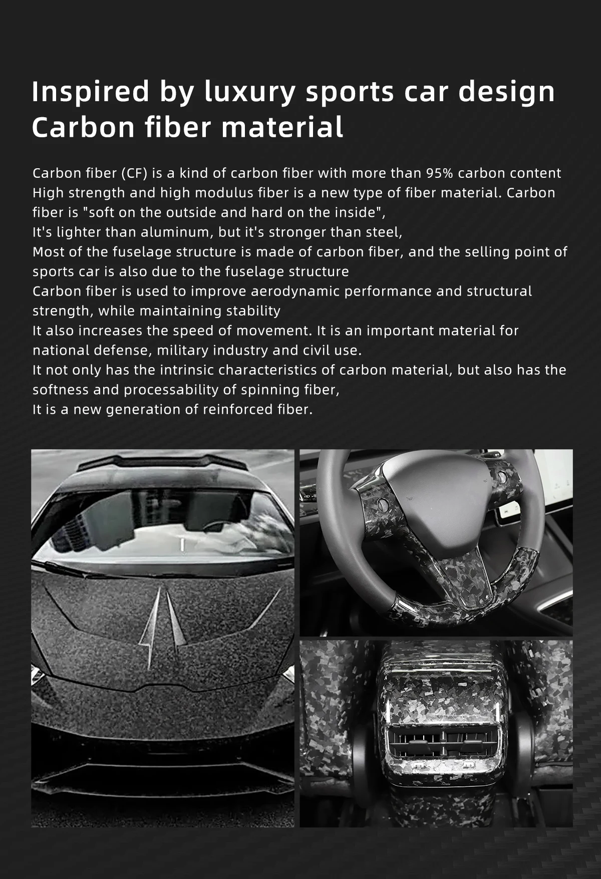 Real Forged Carbon Fiber Patch Interior Wrap Kits for Tesla Model 3 / Y