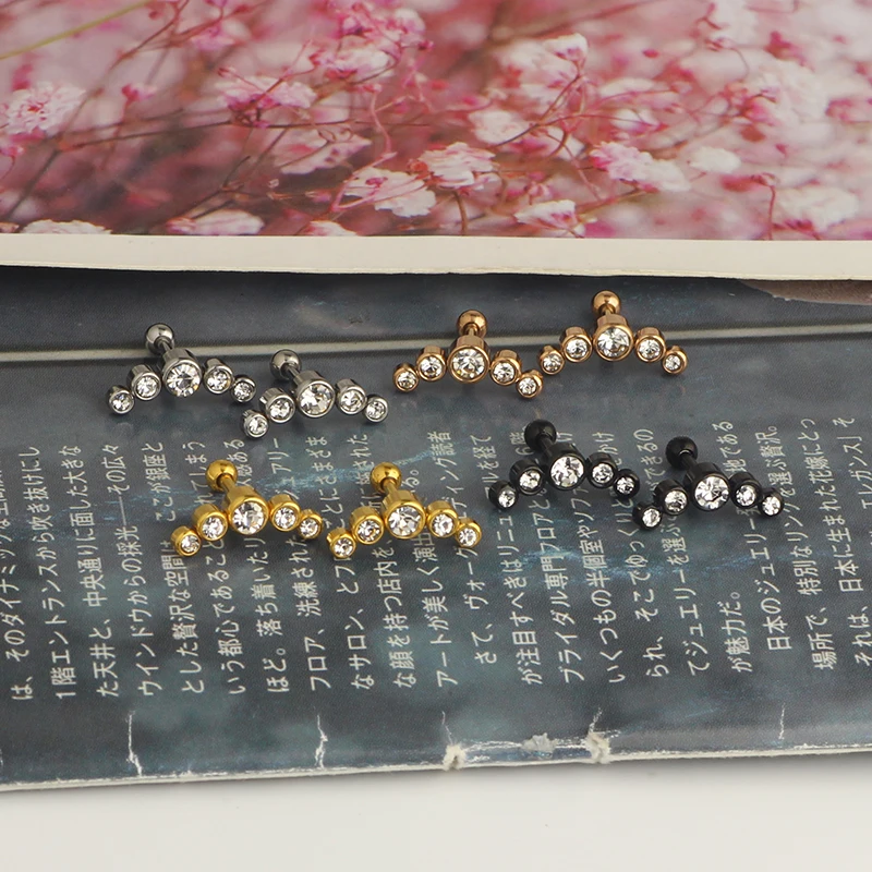 wholesales top quality cartilage earrings black silver gold tragus earrings daith ear bar for women men stainless steel small ea