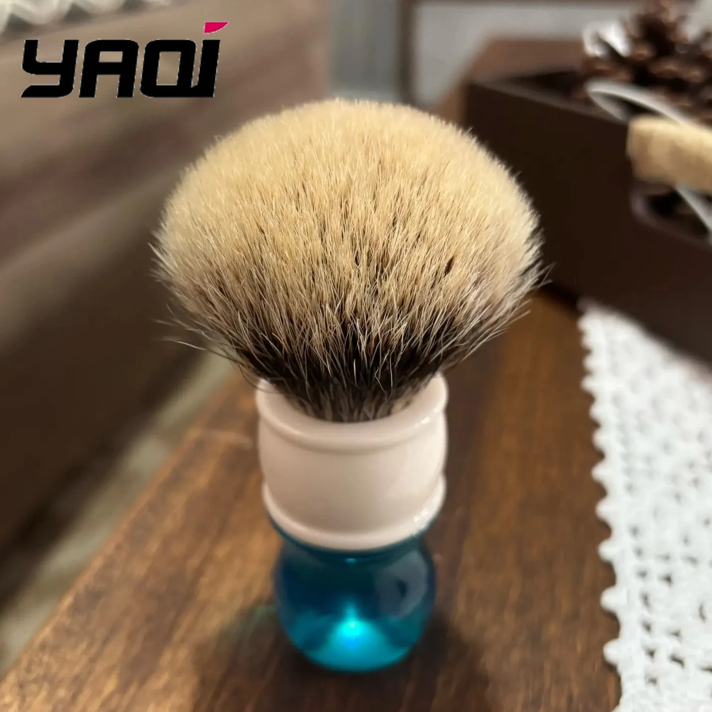 2026 야키 24mm 아쿠아 투밴드 배저 헤어 면도 브러쉬 (남녀공용) 부드러움중간 강도 수염/콧수염 손질 도구
