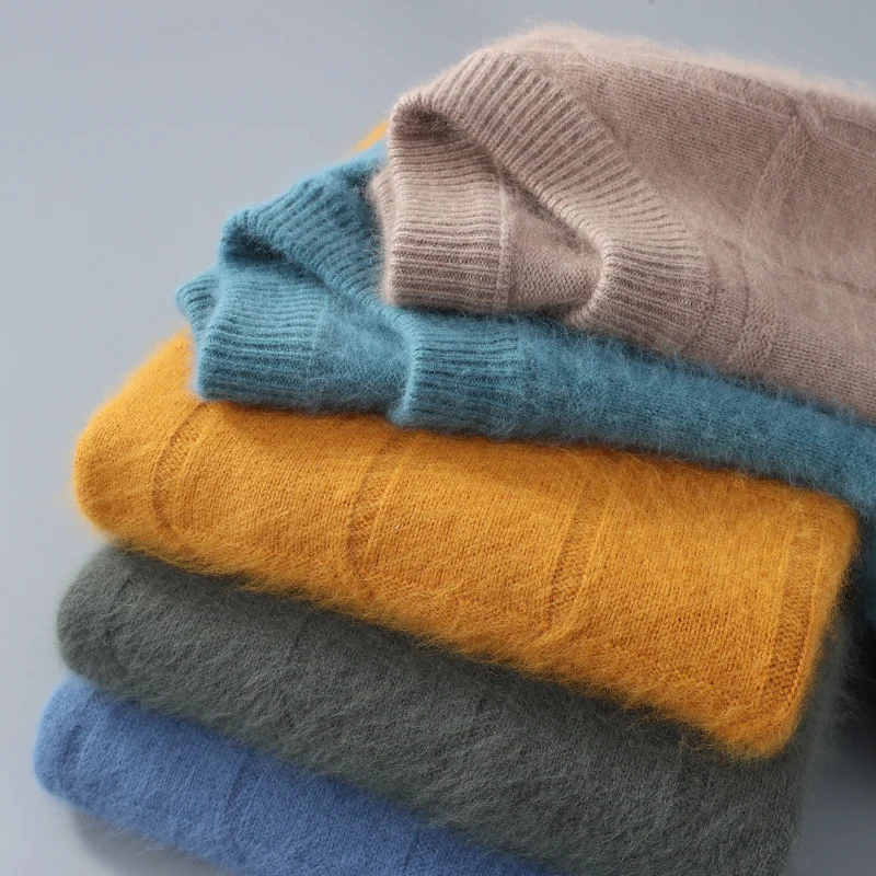Autumn And Winter Men's Semi-High-Crewneck Mink Cashmere Sweater Padded Knitting With Wool Casual Bottoming Shirt 2