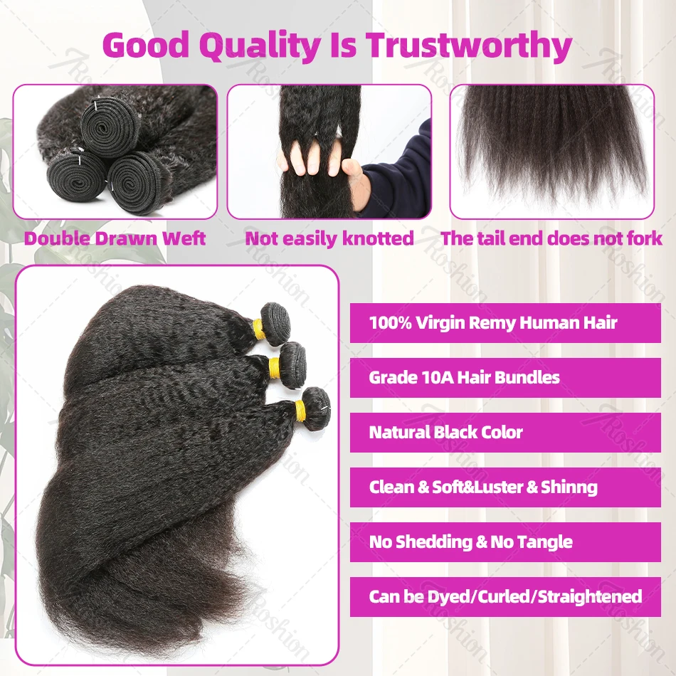 30 Inch Indian Raw Virgin Unprocessed 100% Human Hair 10A Kinky Straight 3 Bundles Yaki Straight Double Weft Bulk Braiding Hair 3