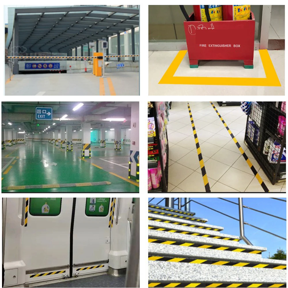 Anti slip floor tape self-adhesive warning tape yellow & black hazard safety striped barricade caution tape for floor factory stairs