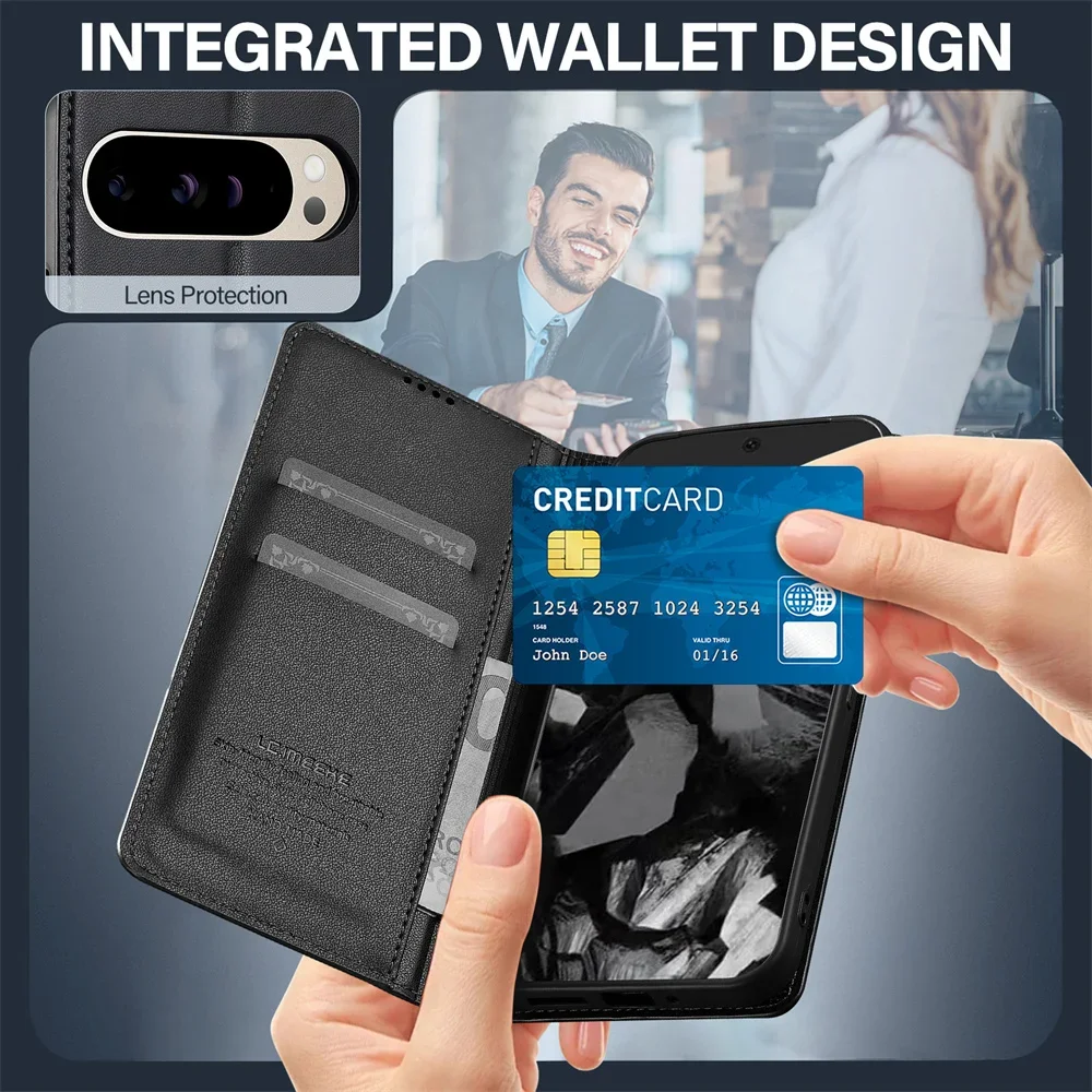Leather Wallet Flip Case with Card Holder & Kickstand - Shockproof Protective Phone Cover