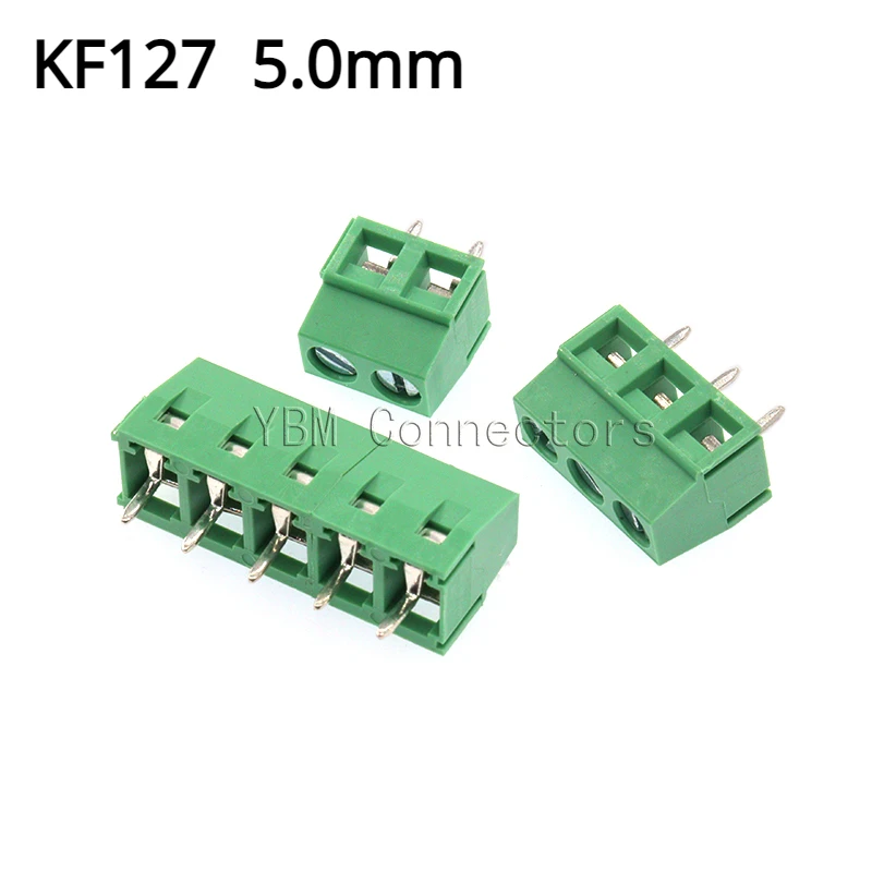 10 шт., коннекторы для печатной платы KF127, шаг 5,0 мм, 2P, 3P, винтового типа, 5,0 мм, Сращенные 300 В/10 А, KF127 5,0, могут быть сращены 2 контакта, 3 контакта