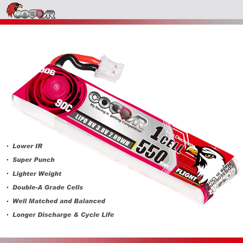 

Eagle Krypton CODDAR 550MAH 1S 3.8V 90C Yinyan EMAX indoor crossing machine hollow cup lithium battery