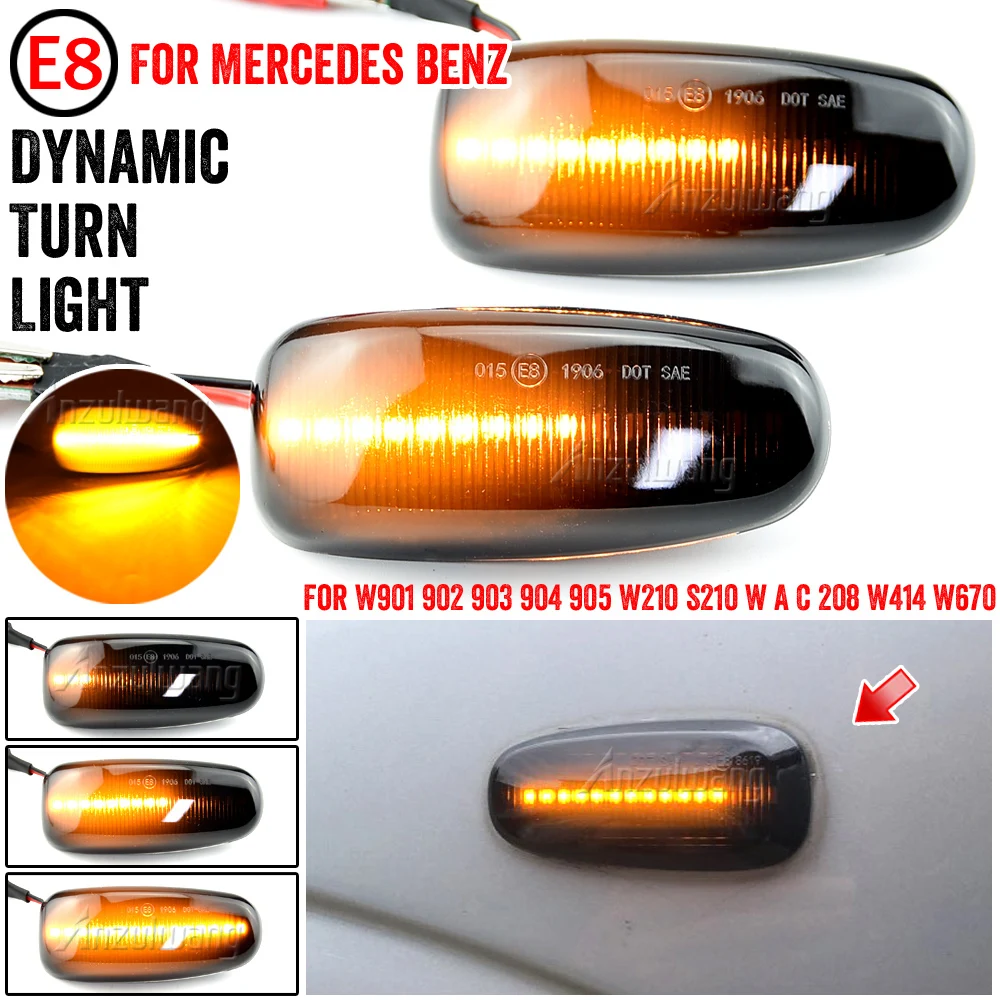 

2Pcs LED Dynamic Side Marker Turn Signal Lights Indicator Lamps For Mercedes Vito W638 W210 Vario W670 Vaneo W414 W124 W208 W901