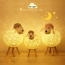 

D2 Animal Sheep LED Night Light Lamp Hand-woven Lampshade Moon Lamp Cute Sleep Bedroom Bedside Decoration Animal Night Lamp Gift