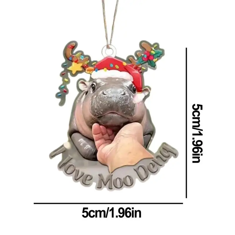 Christmas Jesus Love Moo Deng Keychains Hippopotamus Ornaments 2D Acrylic Decoration Christmas Tree Hangable pendant Keyrings