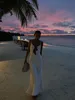 2024 Elegant Cut Out White Long Dress For Women Fashion Patchwork Pleated Backless Sling Dresses Lady New Holiday Beach Robes 3