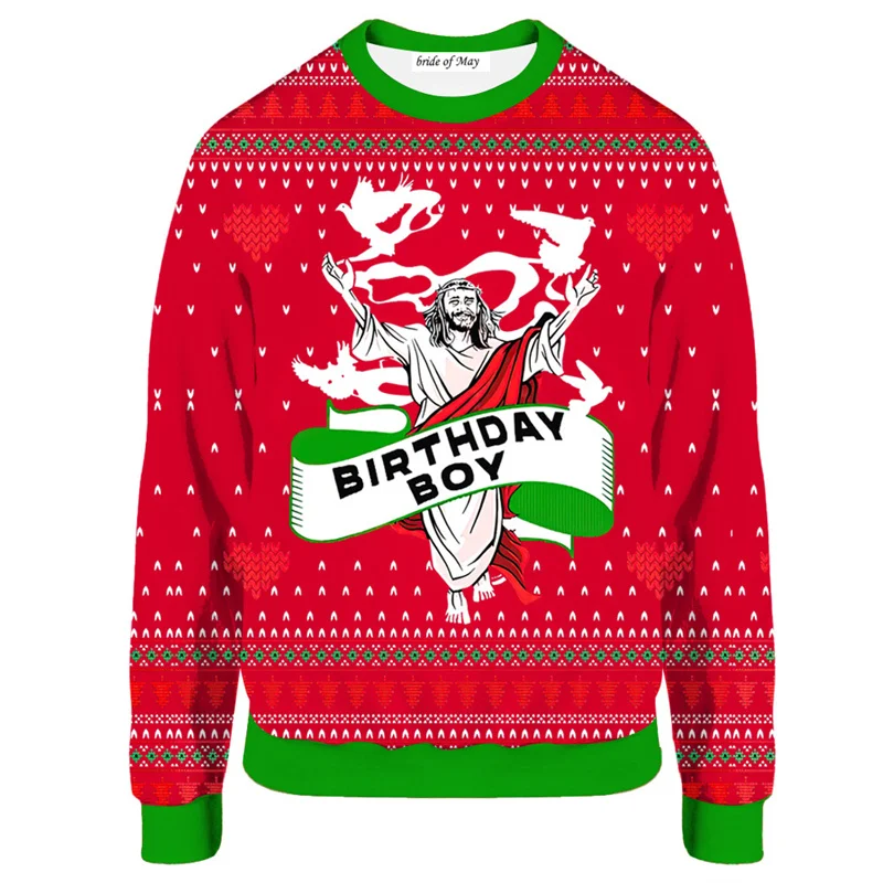 

Christmas Birthday 3D Digital Printed Long Sleeve Round Neck T-shirt Casual Loose Round Neck Sweatshirt