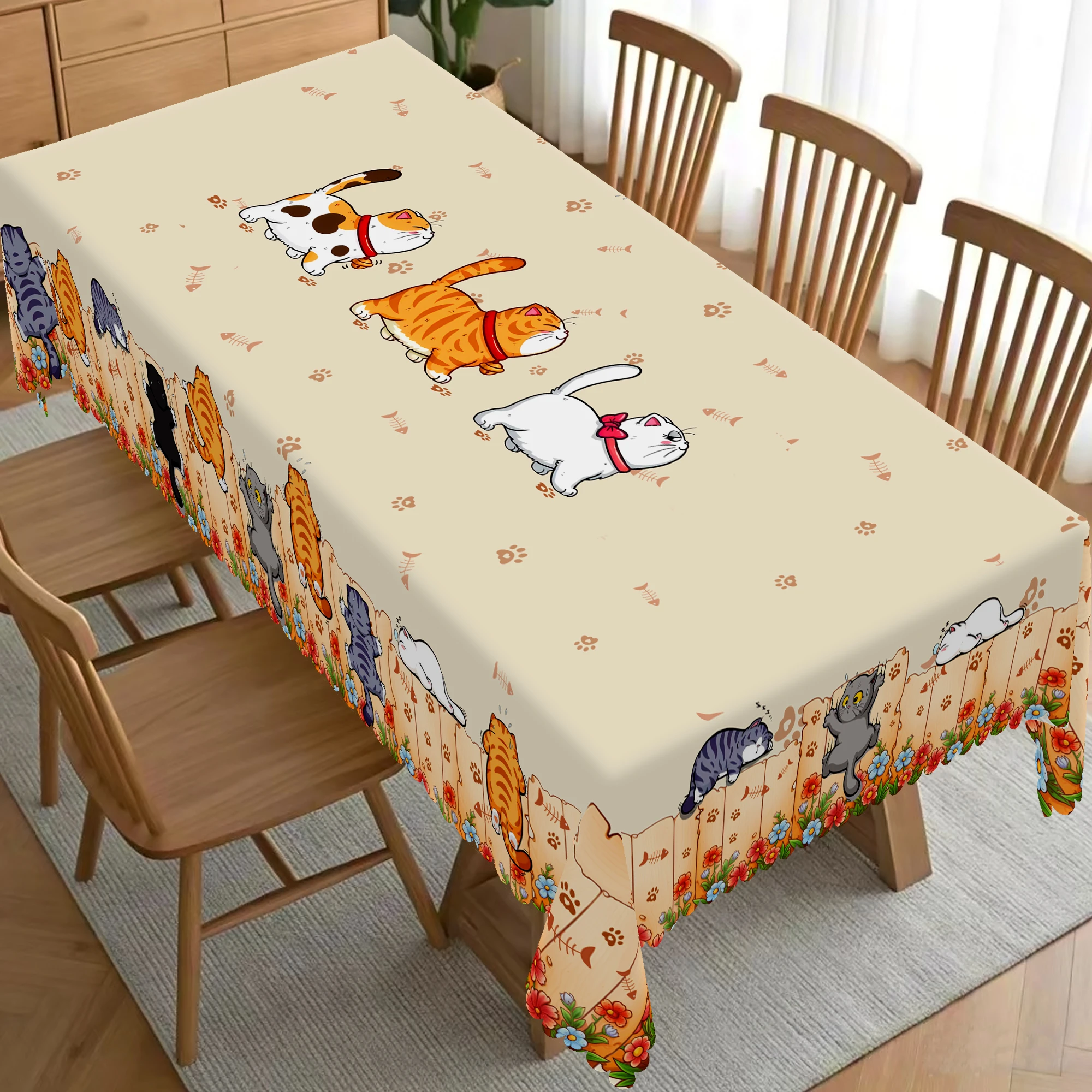 1 Piece of Cute Cat Round Tablecloth, 5 Sizes Available,Cute Cartoon Cat Pattern Printed Desk Tablecloth, Edge Embossing Process 4