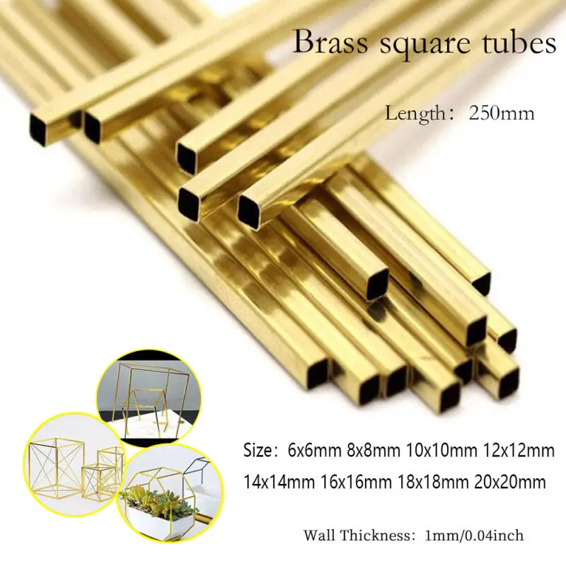 1pcs 황동 사각 튜브 직경 6-20mm 길이 250mm 긴 황동 중공 사각 튜브 모델 제작 막대 절단 도구