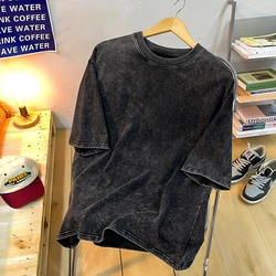 Vintage Snowflake Graphic Solid Color Unisex Cotton T-Shirt - Short Sleeve Wash Street Style Hip Hop Tee - S (Black)
